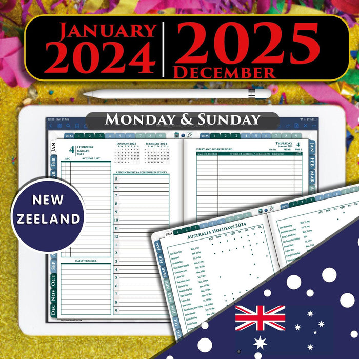 2024-2025 Aussie & NZ iPad Digital Daily Planner – GoodNotes & Notability Ready