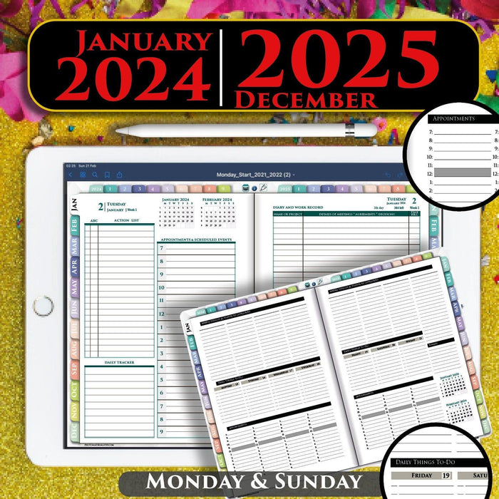 2024-2025 Advanced Digital Daily Planner | iPad & Android Optimized
