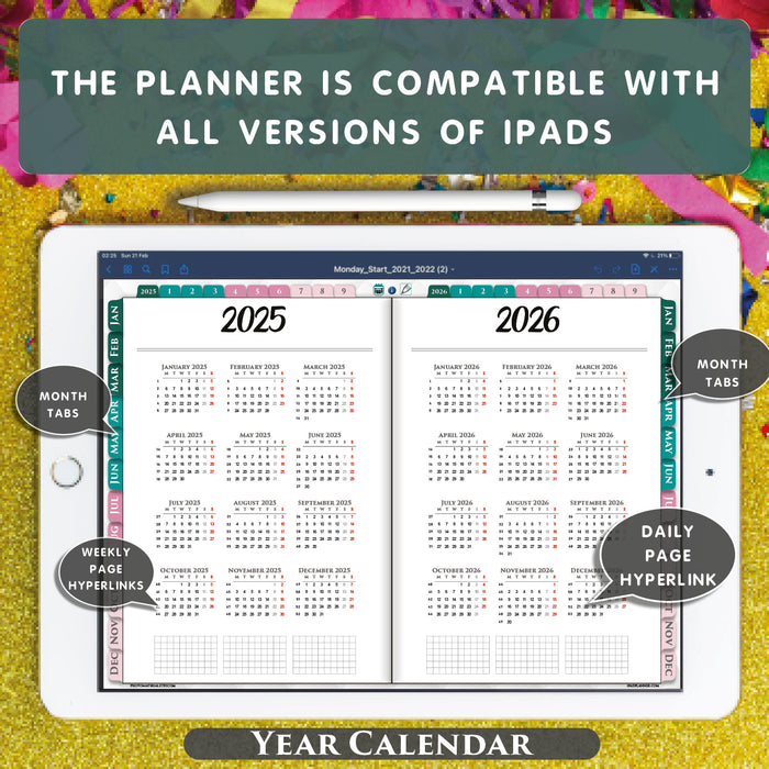 2025 2026 Year Digital Hobonichi Planner | Japanese Style | GoodNotes & Notability hyperlinked