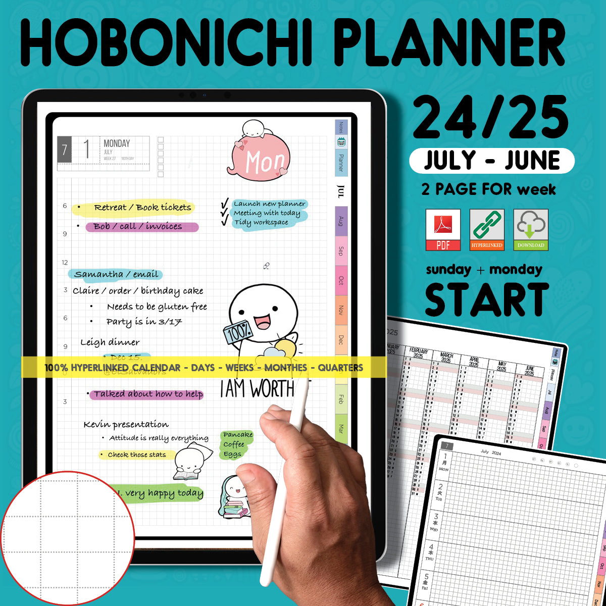 Digital iPad Planner | Hobonichi Techo Style | Daily & Weekly Hobo Pla