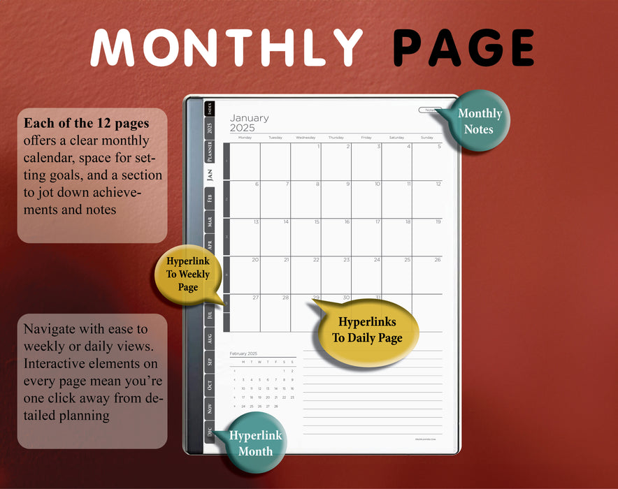 digital kindle scribe monrhly planner for 2025
