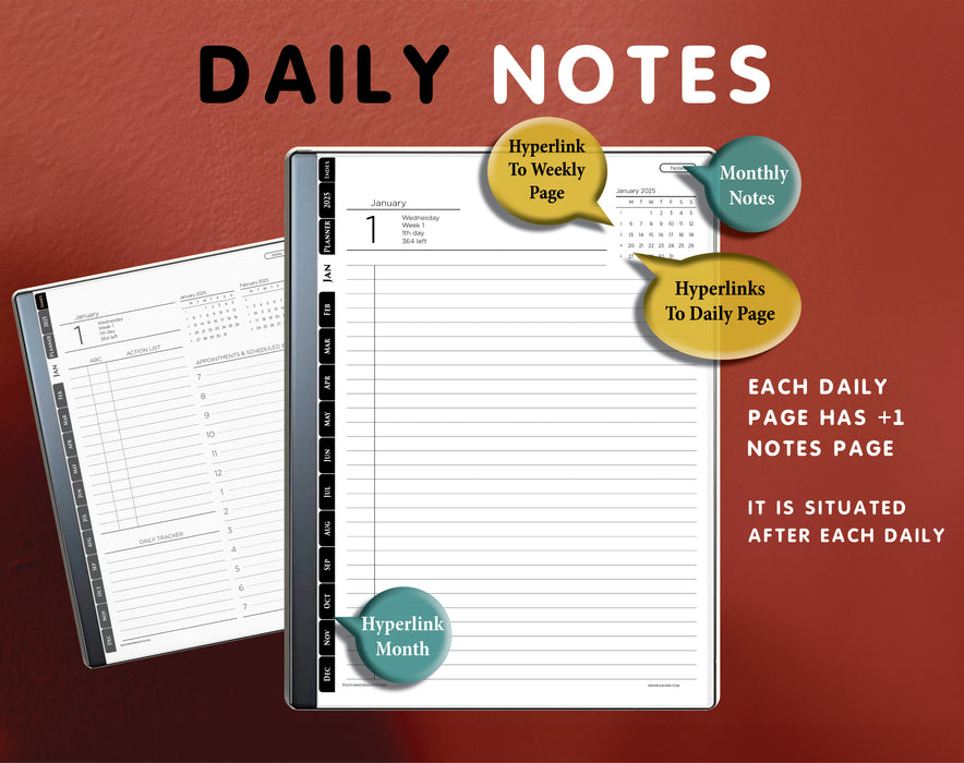 digital daily notes planner page template for kindle scribe planning in 2025