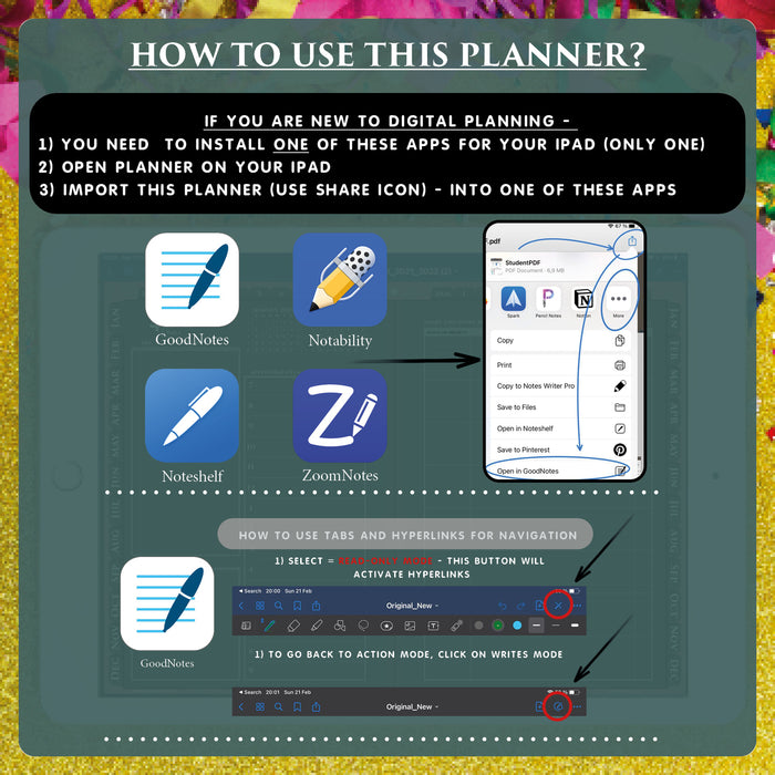 how to import pdf digital black planner to goodnotes or notability