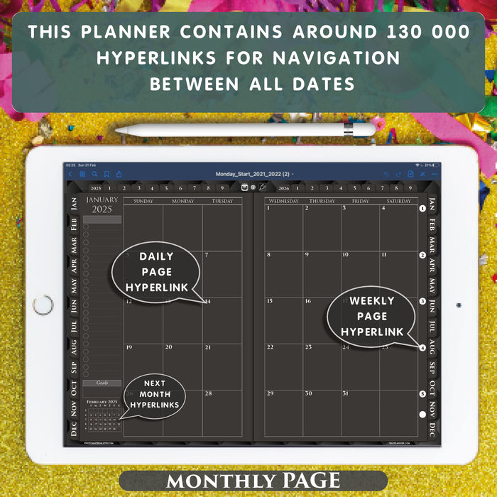 black digital monthly page template