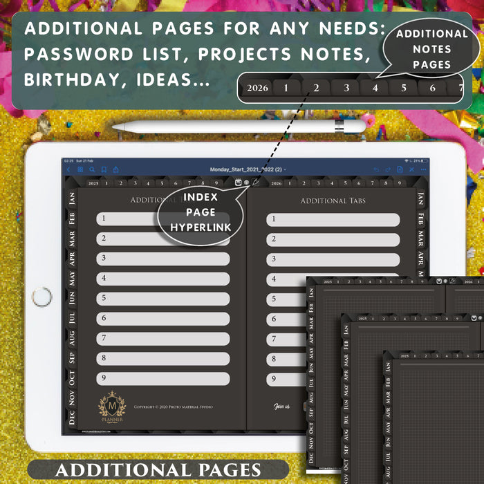 Black Digital Planner for GoodNotes, Noteshelf and Notability 2025 2026