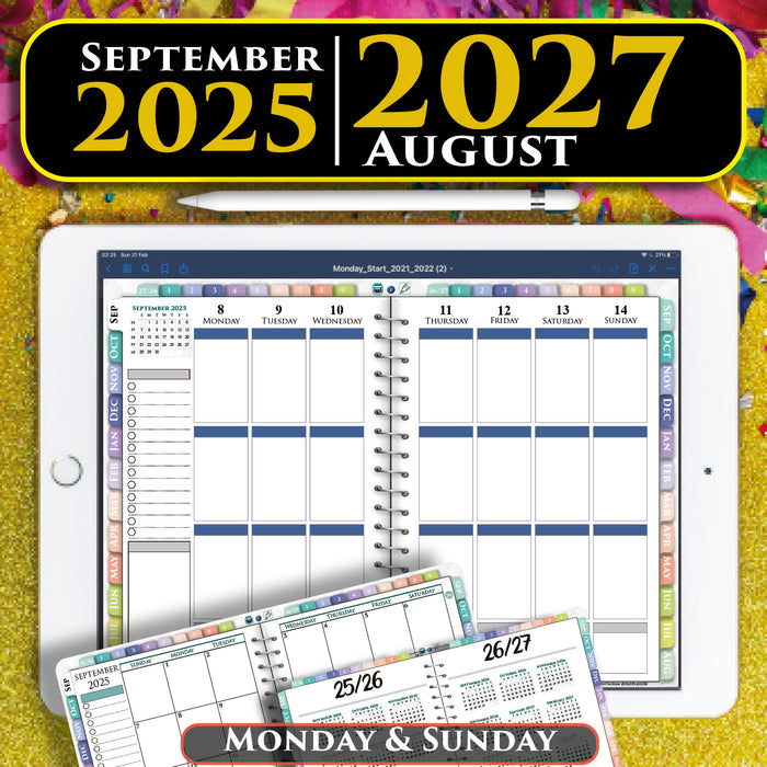 Digital Happy Weekly Planner and Monthly Planner for 2025 2026