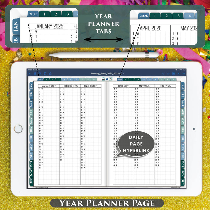 2025 2026 digital year planner page template for ipad handwriting planning