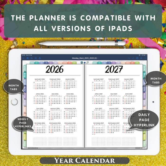 Digital Rainbow Hobonichi Daily Weekly Hobo Planner for GoodNotes & Notability