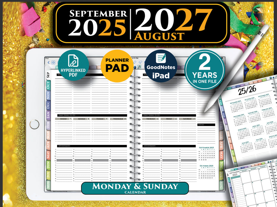 2025-2026 Digital Weekly Planner Pad | PDF Download