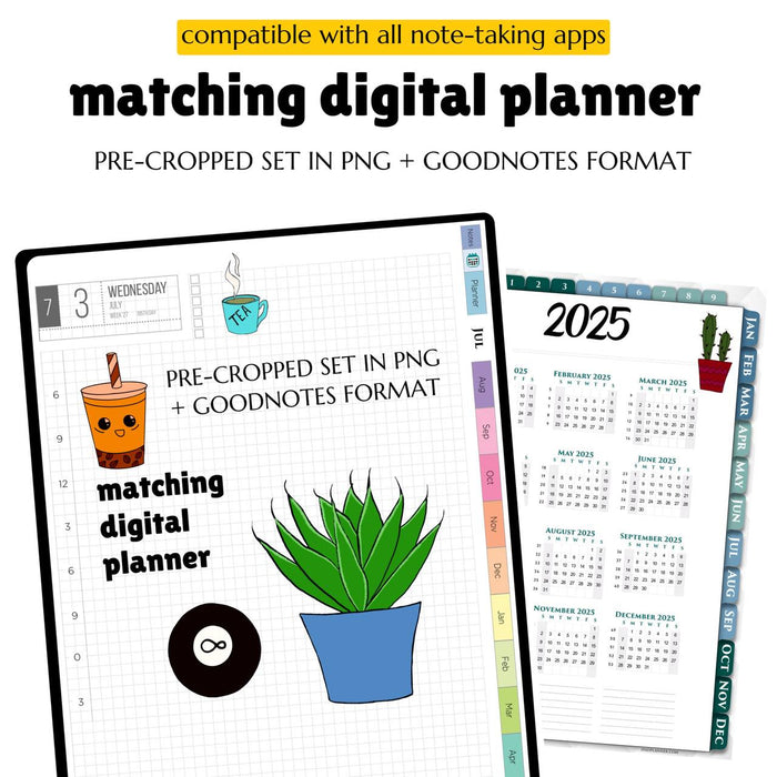 Kawaii Digital Stickers | Coffee and Flower Set for Digital Planners and Bullet Journals