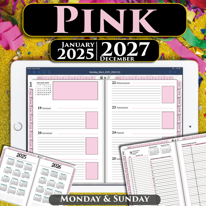 pink digital daily planner for goodnotes and notability