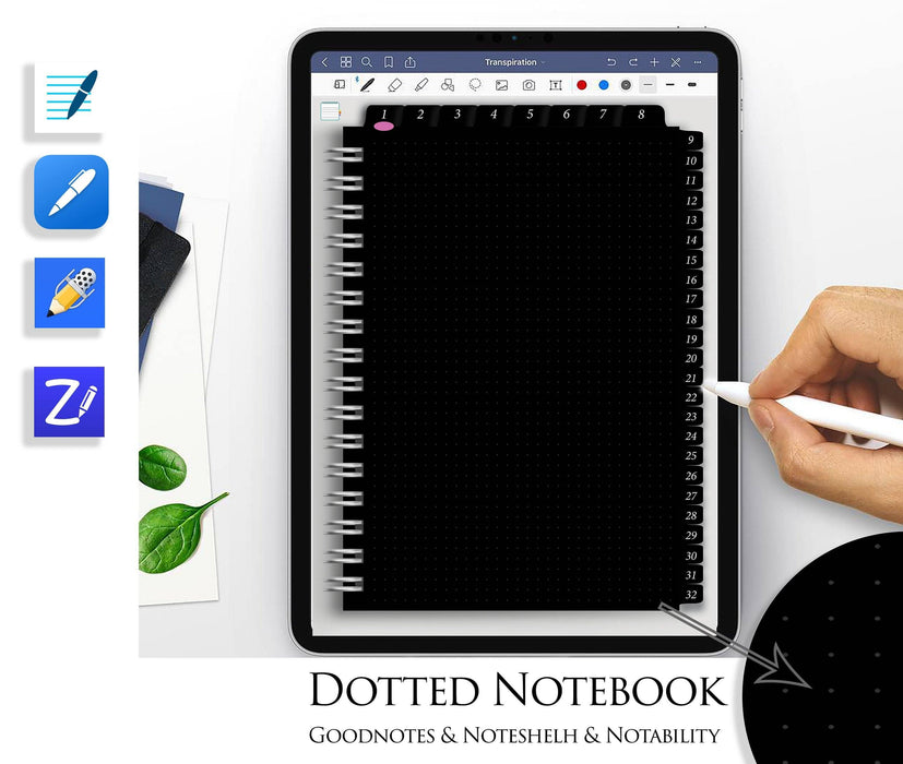 Digital Sketchbook Black Dotted Goodnotes Notebook Notability Noteshelf ZoomNotes Journal Hyperlinked template hyperlinks - iPad Planner