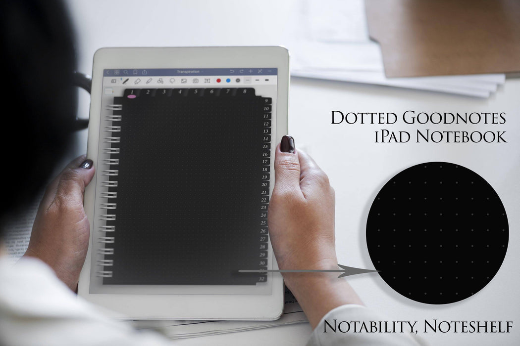 Digital Sketchbook Black Dotted Goodnotes Notebook Notability Noteshelf ZoomNotes Journal Hyperlinked template hyperlinks - iPad Planner