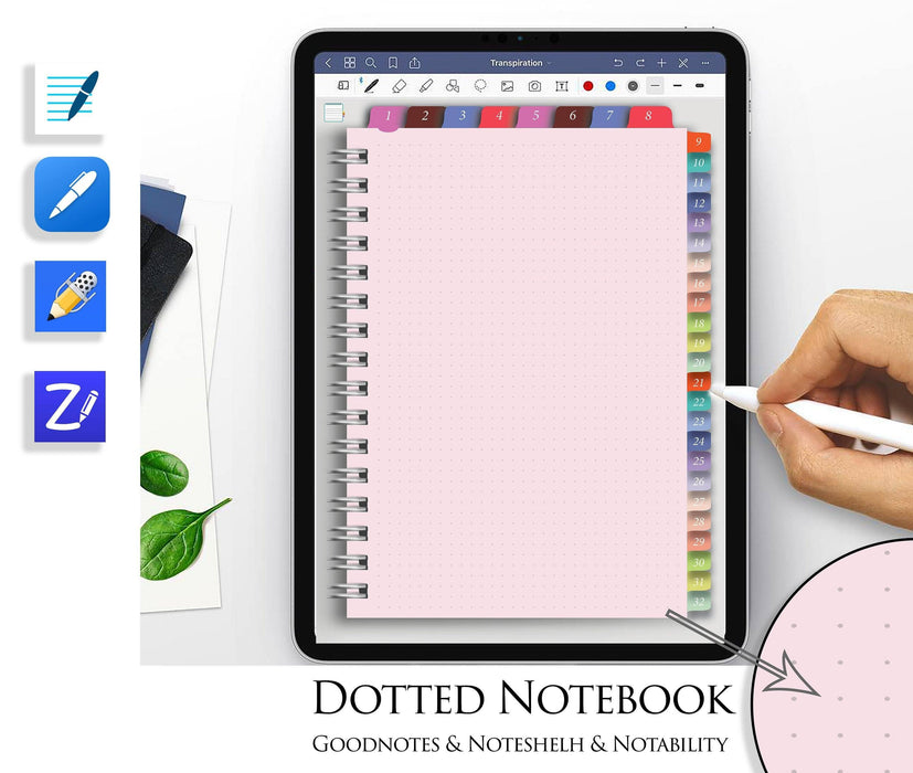 Pink Dotted Notebook Goodnotes Template Digital Journal Hyperlinked Tabs Simple iPad Planner Tablet Notability Noteshelf2 paper - iPad Planner
