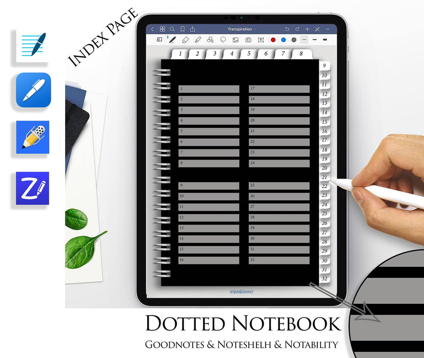 Digital Sketchbook Black Dotted Goodnotes Notebook Notability Noteshelf ZoomNotes Journal Hyperlinked template hyperlinks - iPad Planner
