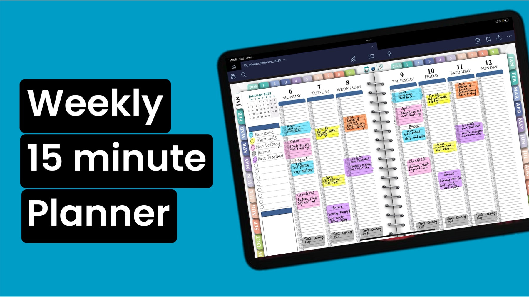 15 minute digital weekly planner template