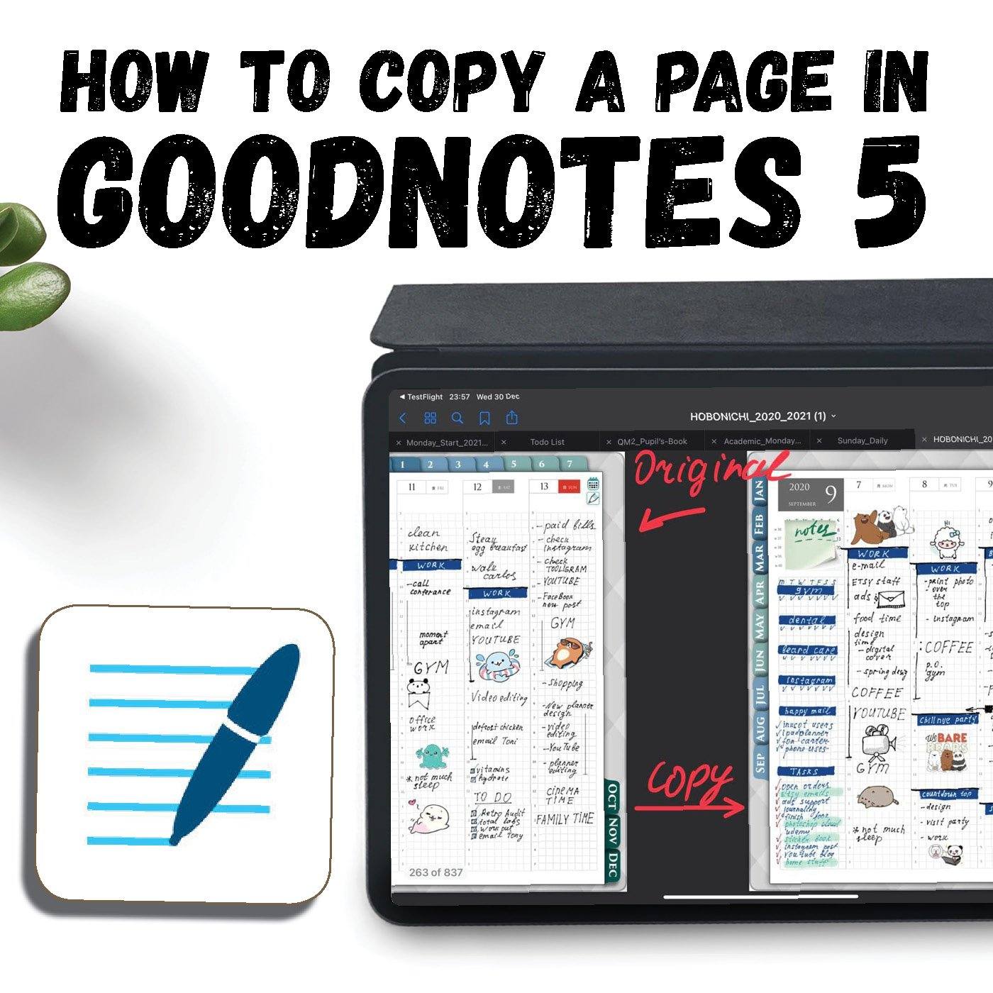 How To Copy or duplicate A Page In GoodNotes 5 tutorial ipadplanner.com