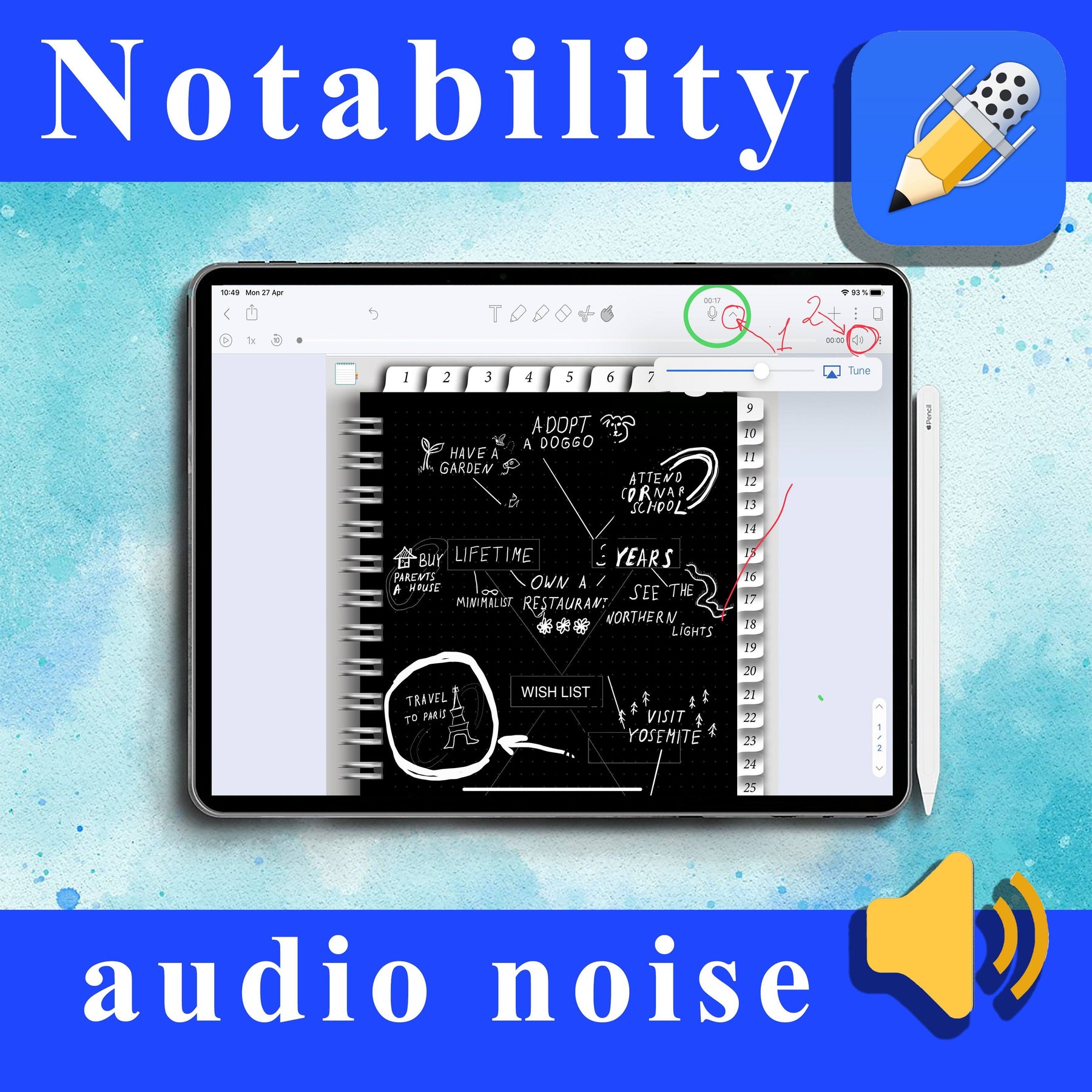 Notability: How to reduce room noise and Apple Pencil tapping noise from your audio playback - iPad Planner