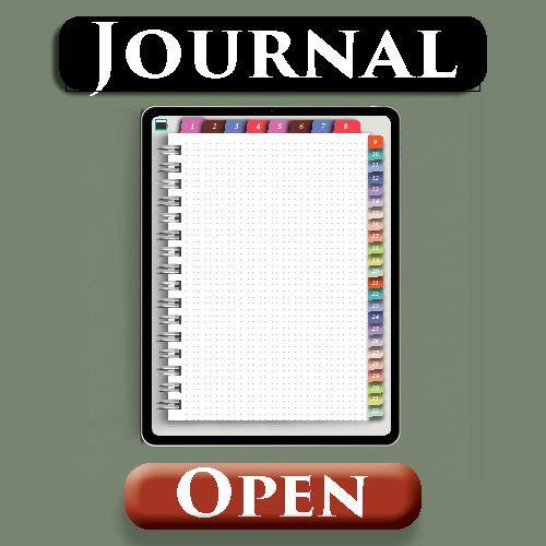 Digital journals displayed on an iPad screen, showcasing hyperlinked pages and bookmarks, compatible with GoodNotes, Notability, and Noteshelf apps, ready for handwriting notes with an Apple Pencil