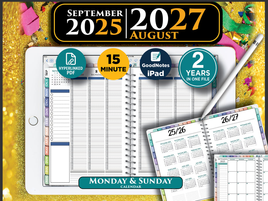 📅 Digital Weekly Planner with 15-Minute Time Slots | Best for iPad & GoodNotes