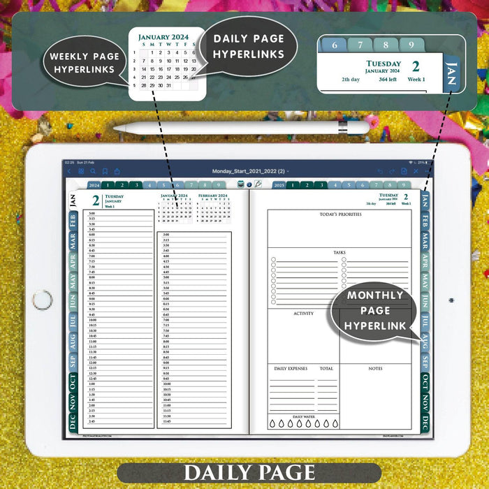 digital daily business page template for goodnotes and notability