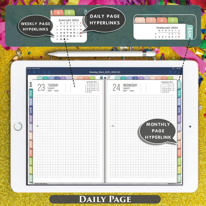 Digital Rainbow Hobonichi Daily Weekly Hobo Planner for GoodNotes & Notability