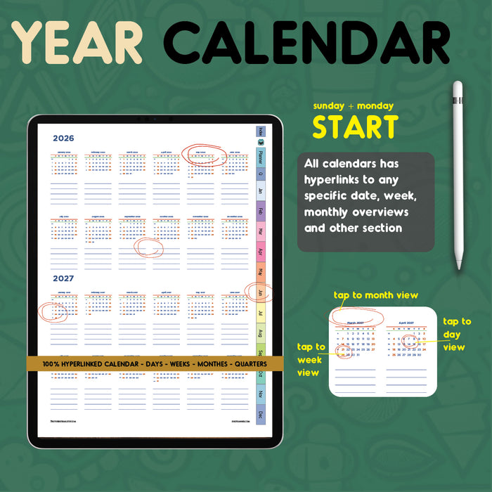 🚀 iPad Digital Vertical Planner | Hyperlinked & 2 Pages/Day