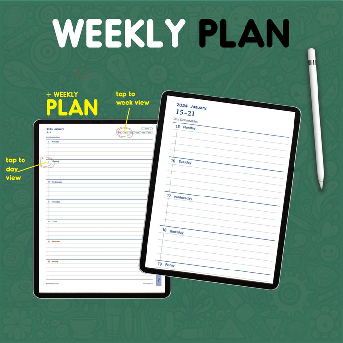 24 hourly digital weekly planner page template