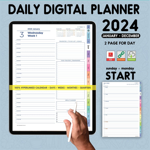 24 Hour Hourly Planner | Digital Daily Weekly Schedule | iPad Time Planner | GoodNotes & Notability 2024 2025