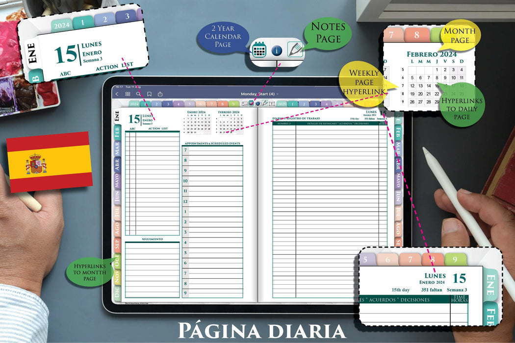 Planificador Diario Digital 2024-2025 para Profesionales y Académicos | Compatible con GoodNotes y Notability