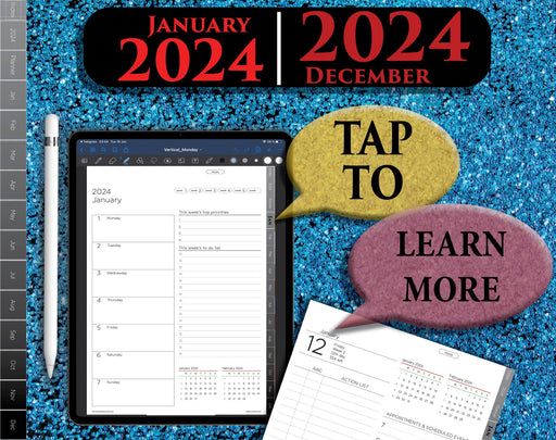 2024 Black Tab Efficient Digital Planner | Hyperlinked Daily &amp; Weekly Layouts for iPad