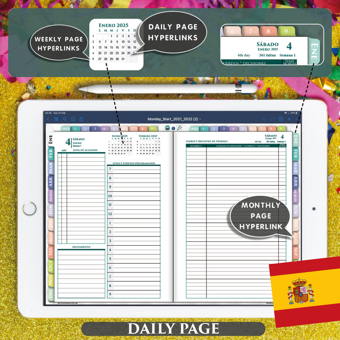 agenda digital diaria en español para goodnotes y notability o noteshelf app 2025 2026