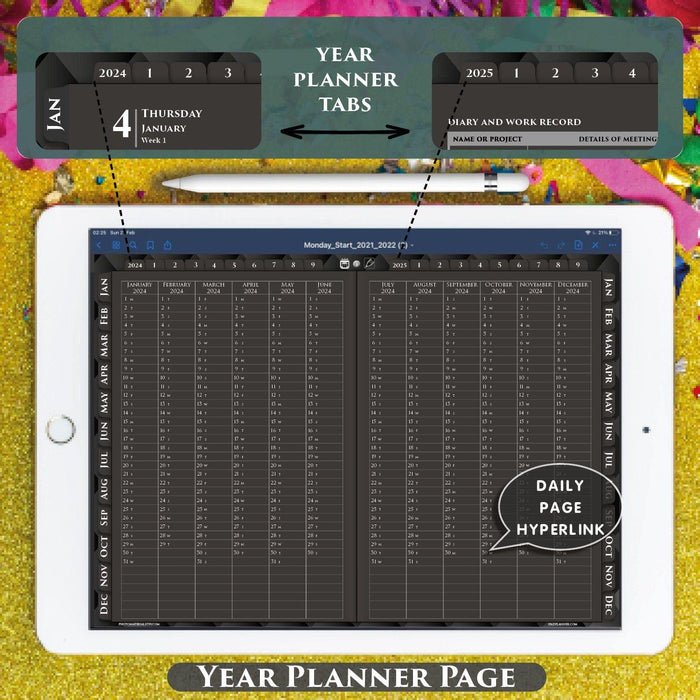 black year planner page for ipad planning