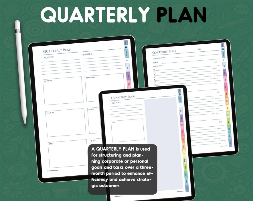Hyperlinked Quarterly Planner page for business digital planning 