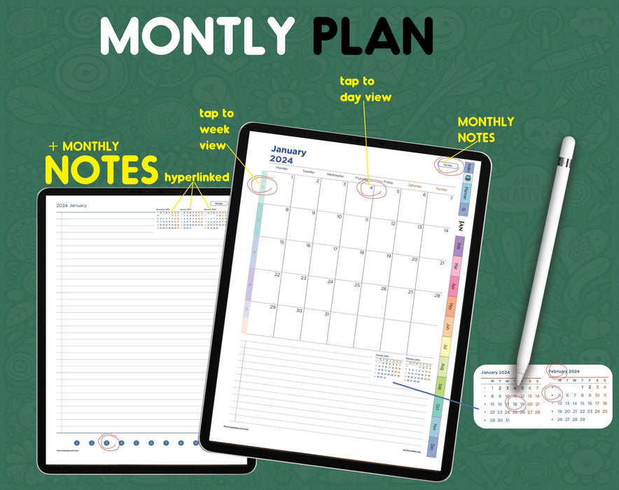 monthly planner page template with monthly notes page for goodnotes and notability