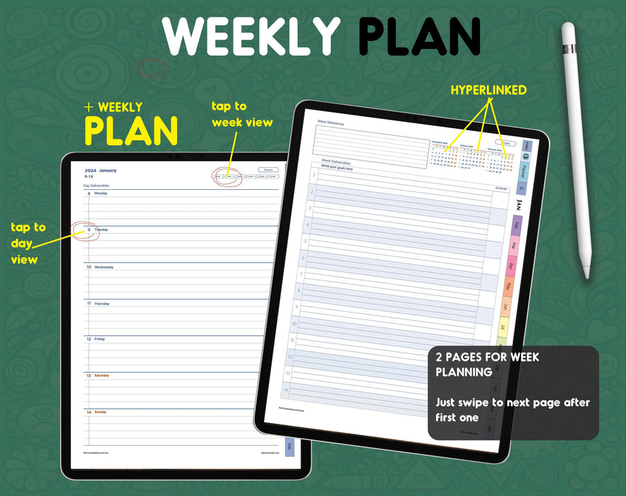weekly planner page template for digital business planner