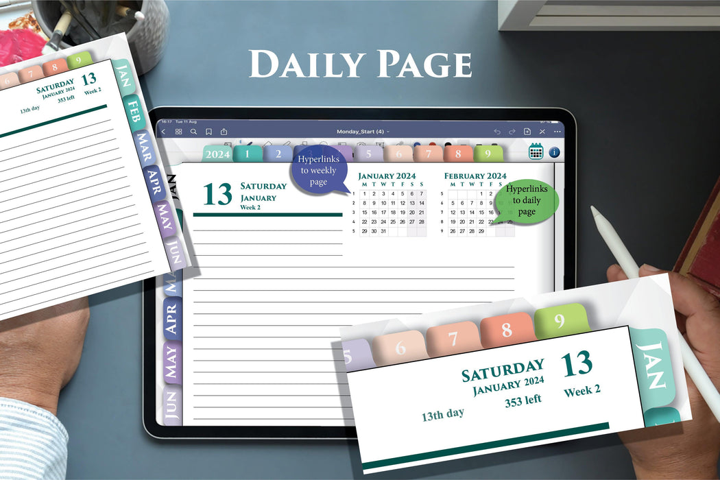 daily lined page template for ipad day planner in 2024 2025