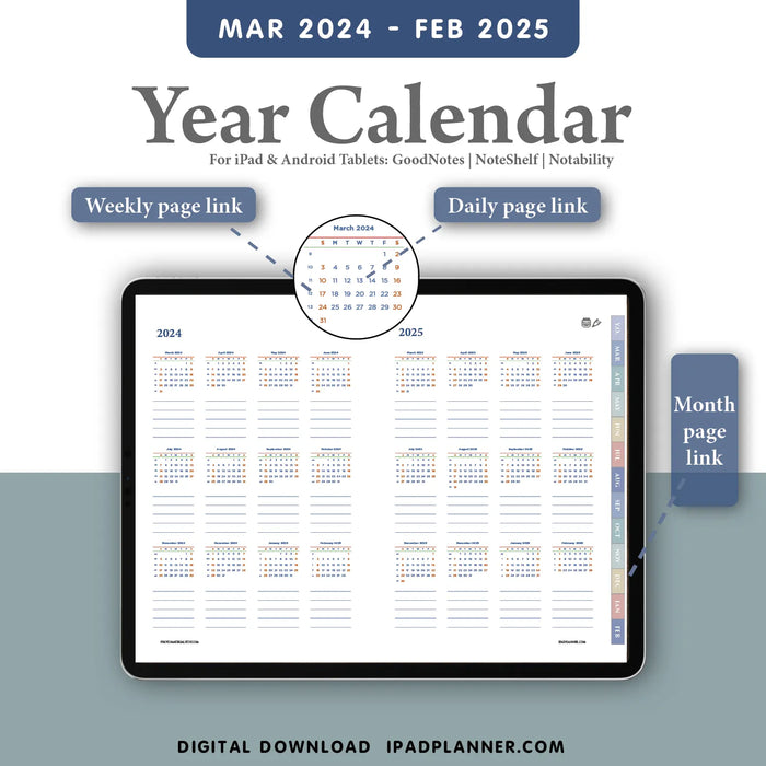 digital year calendar for digital planning