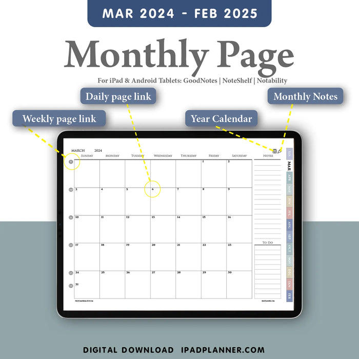 digital monthly notebook for goodnotes