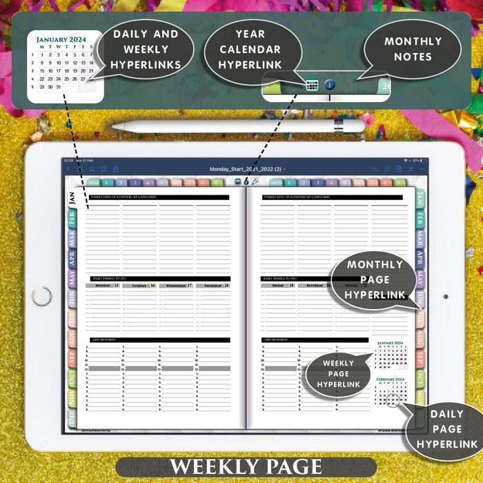 2024-2025 Advanced Digital Daily Planner | iPad & Android Optimized
