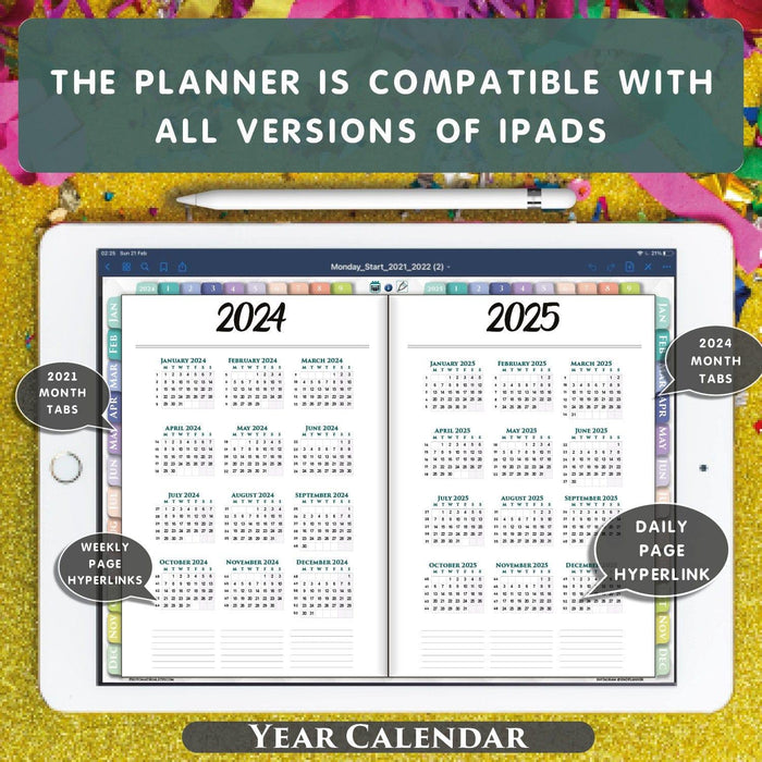 2024-2025 Advanced Digital Daily Planner | iPad & Android Optimized