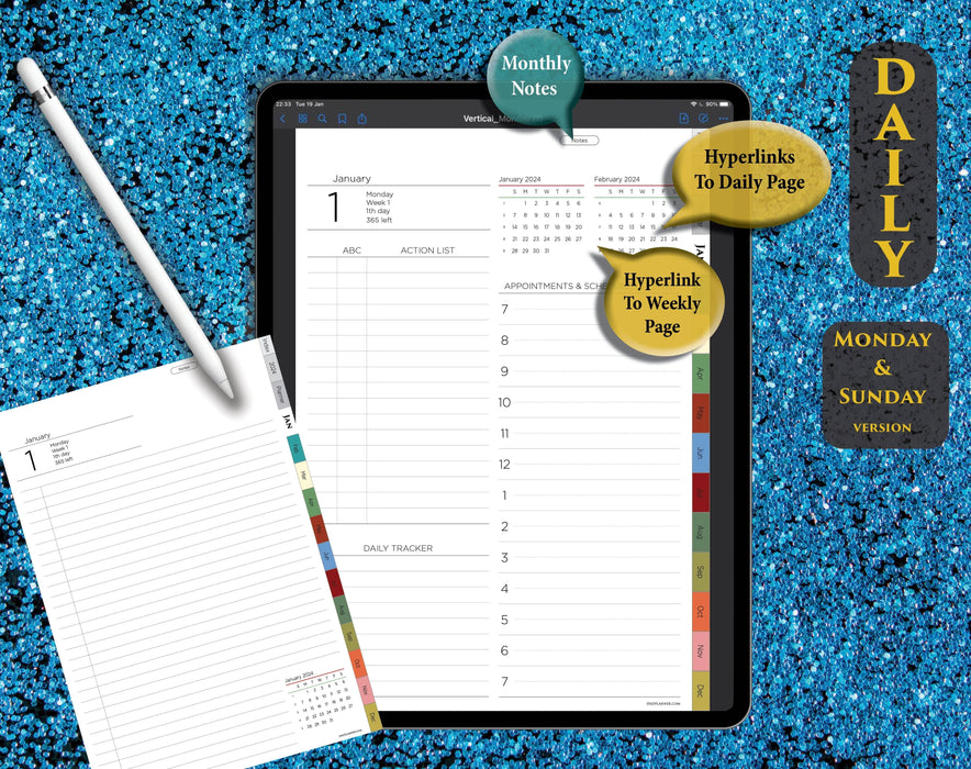 2024 Rainbow Digital Planner with vertical layout| Colorful Daily & Weekly Layouts for iPad
