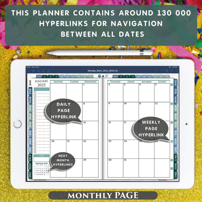 digital business monthly planenr with 2025 2026 year calendar