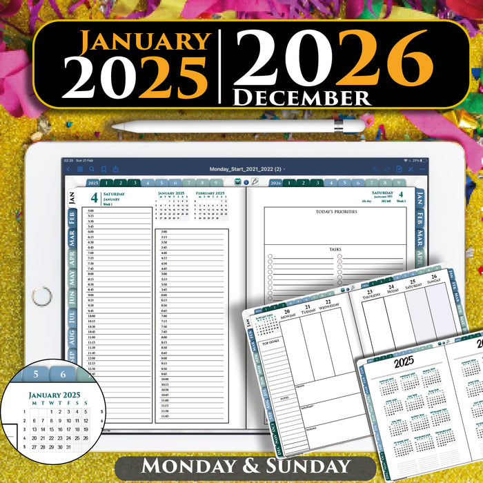 2025 2026 year calendar digital business planner