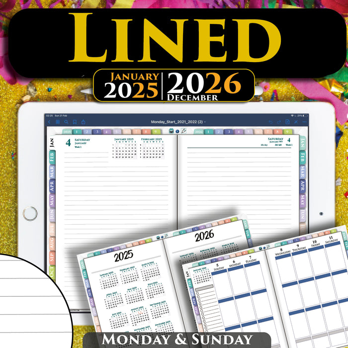 Digital Lined Daily Weekly Planner for iPad planning in 2025 2026