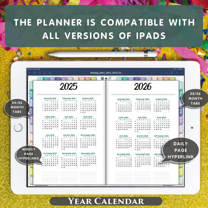 Digital Lined Daily Weekly Planner for iPad planning in 2025 2026