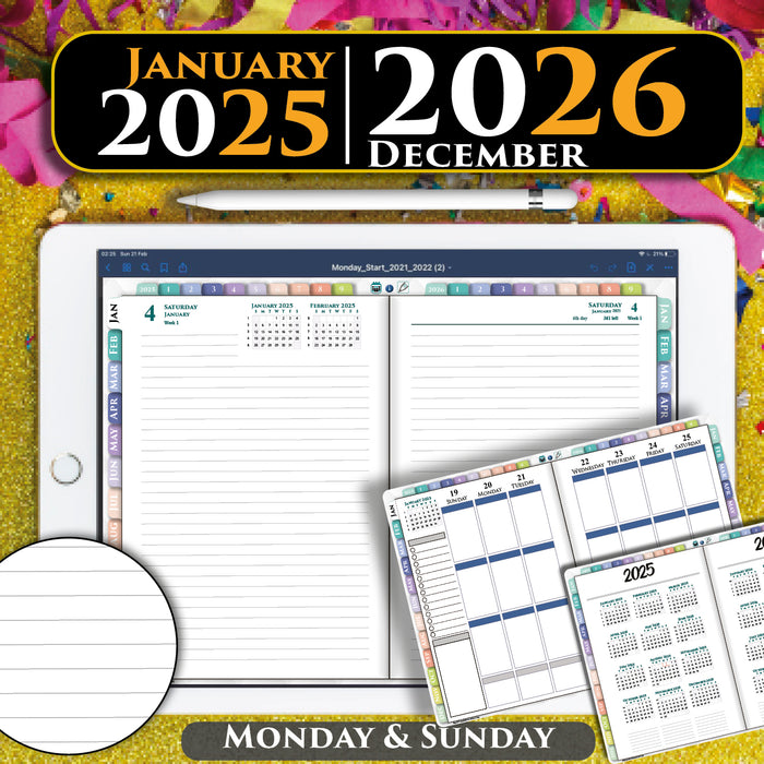 Digital Franklin Lined Daily Planner for 2025 2026