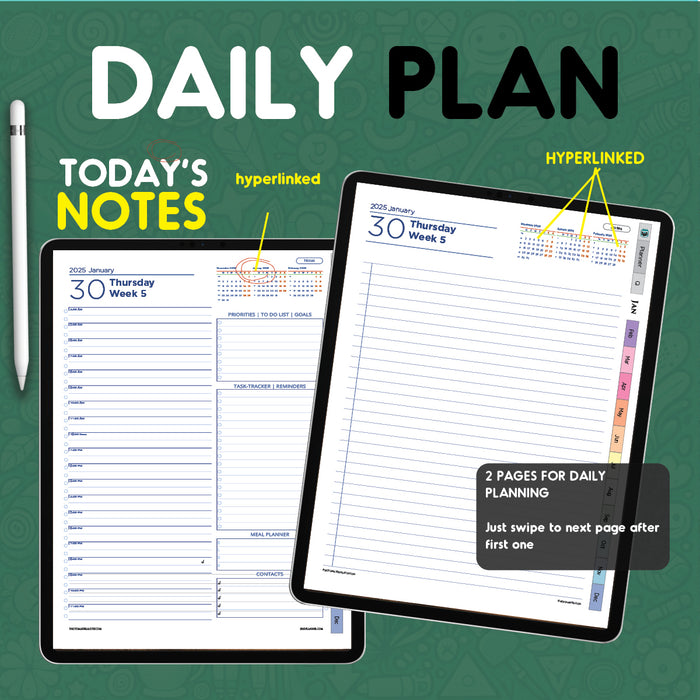 digital daily planner page for goodnotes and notability vs second lined daily page for notes