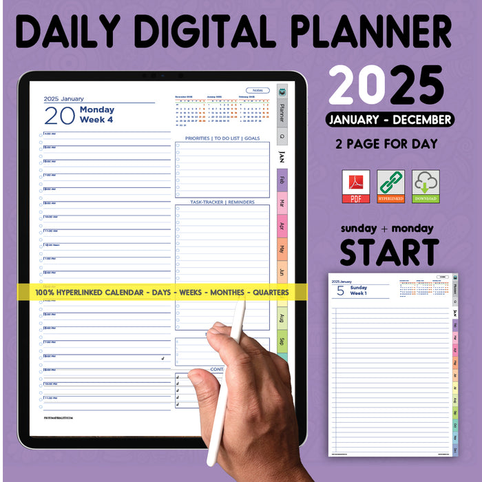 247 Digital Hour Hourly Planner | Digital Daily Bundle | Tablet Planner