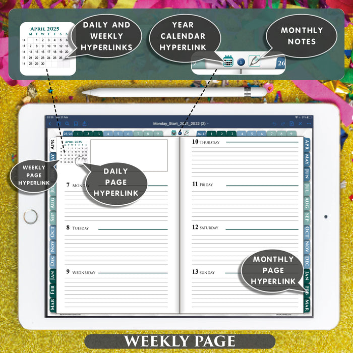 goodnotes and notability weekly planner page template for 2025 2026